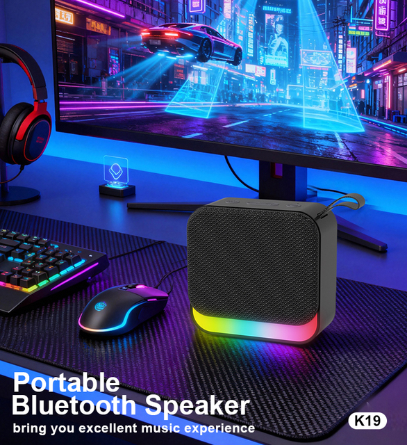 Square Portable Wireless Bluetooth Speaker 5W RGB LED Light FM Radio AUX USB TF Card Indoor Outdoor Audio Speaker