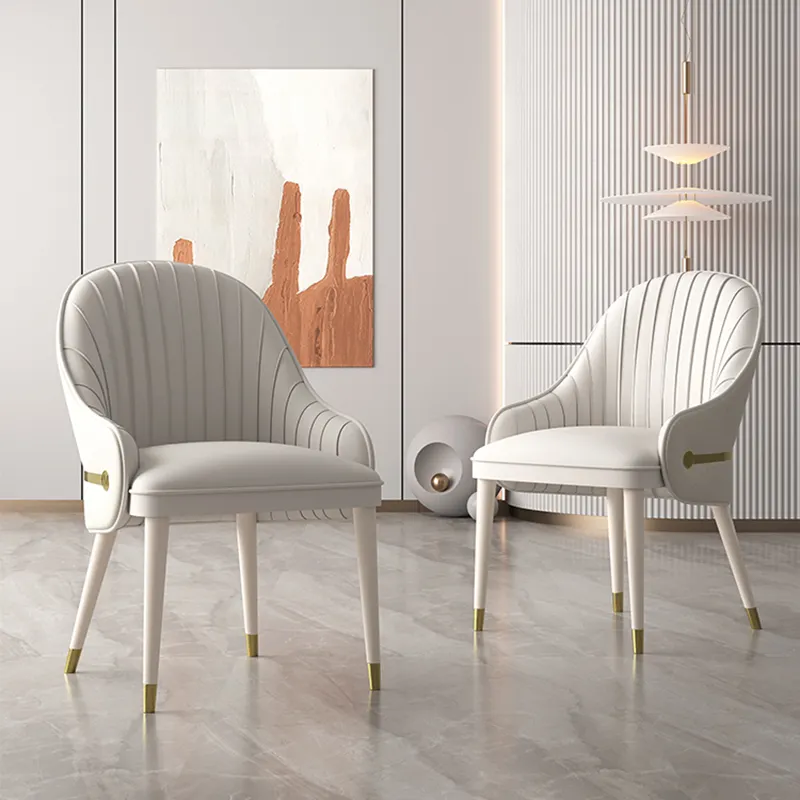 Vente en gros de chaises pour hôtels et restaurants Mobilier pour café Chaise de salle à manger moderne en cuir blanc