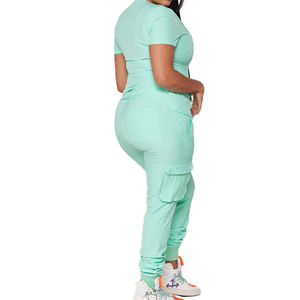 All'ingrosso da <span class=keywords><strong>donna</strong></span> medico curante Set uniforme elastico manica corta v Top con cerniera Jogger Set di Scrub per pantaloni - Product Image 4