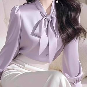 Maxfree 2026 – Chemise en satin pour femme avec nœud, manches longues et attache sur le devant – Vente en gros usine - Product Image 4