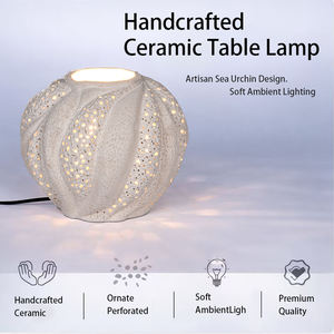 Lámpara de Mesa de Cerámica Blanca Hecha a Mano con Forma de Erizo de Mar, Luz Ambiental Decorativa para Dormitorio, Sala de Estar, Hotel - Product Image 2