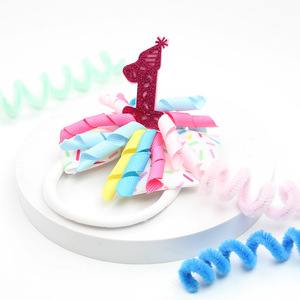 Joyeux anniversaire bougie numéro cheveux accessoires bébé <span class=keywords><strong>1</strong></span>/2/3/4/5/6 ans anniversaire pinces à cheveux enfants cheveux arc pinces cadeaux d'anniversaire - Product Image 1