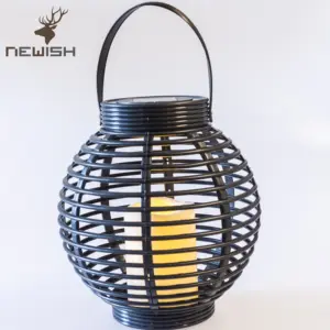 Newish-linterna solar redonda para jardín, lámpara Led de ratán, vela de plástico dentro de la luz Solar