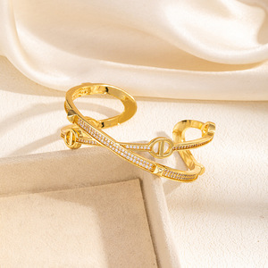 European American Style Cross Opening Diamond Encrusted <b>Bracelet</b> Gold Silver Plated <b>Copper</b> Geometry Gift Jewelry - Product Image 3