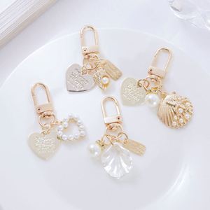 Gold Metal Letter <b>Shell</b> Conch Pearl Keychain Cute Heart Ornament Charm Women Girl Fashion Key Ring Trinket Bag Accessories - Product Image 1
