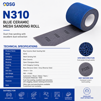 Rouleau de ponçage en céramique bleue 70mm*12mm, sans poussière, à fixation auto-agrippante, disque abrasif moyen pour applications automobiles, bois, métal et peinture