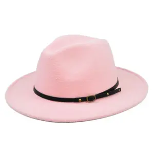 Neues Original Filz Stroh Großhandel westliches Wildleder einstellbar Cowboy solide Farbe mexikanisches echtes Leder rosa westliche Cowboy-Hüte