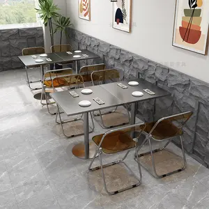 Mesa redonda duradera de metal con silla de comedor plegable Silla plegable simple para restaurante