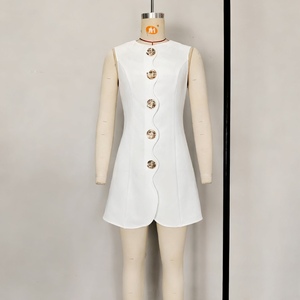 Robes courtes à manches courtes, col rond, boutonnées, couleur unie, best-seller pour femmes, mode - Product Image 6