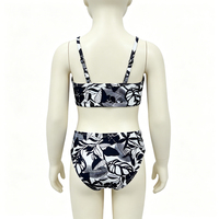 Maillot de bain deux pièces pour filles, noir et blanc, imprimé feuilles tropicales, maillot de bain séparé pour enfants, pour la plage et la piscine, vente en gros