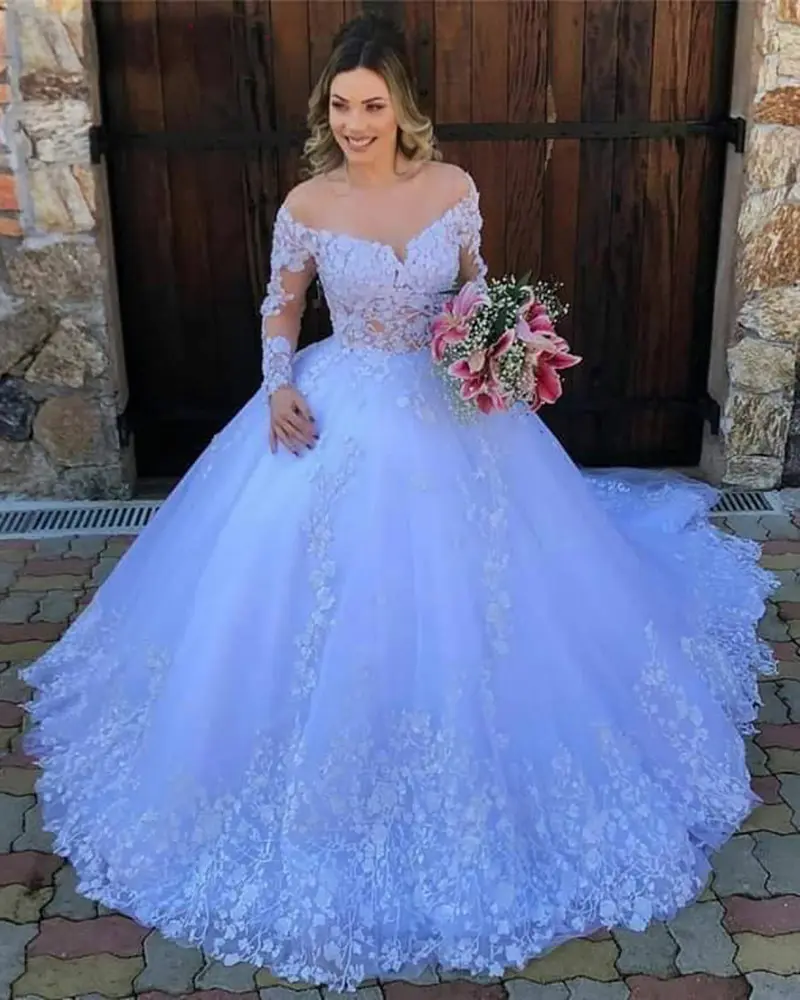 YJ2017W Wedding Dress 2023 New Star Blue Princess Dress Prom Main Wedding Dress Bridal Lace Decal Long Sleeve
