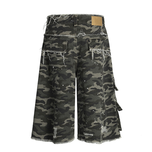 Shorts en jean pour hommes imprimés Ripper de haute qualité, personnalisés, brodés, camouflage, délavés, vintage, effet usé, vente en gros - Product Image 3