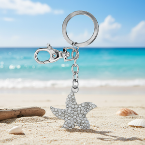 Portachiavi a forma di stella marina in cristallo, tono argento, con ciondolo in strass per borse e chiavi - Product Image 3