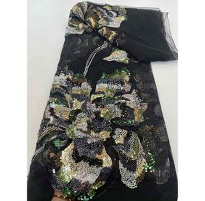 Tela de encaje africano de 5 yardas, vestido de encaje africano de lujo de alta calidad para vestido de novia Aso Ebi, tela de encaje - Product Image 6