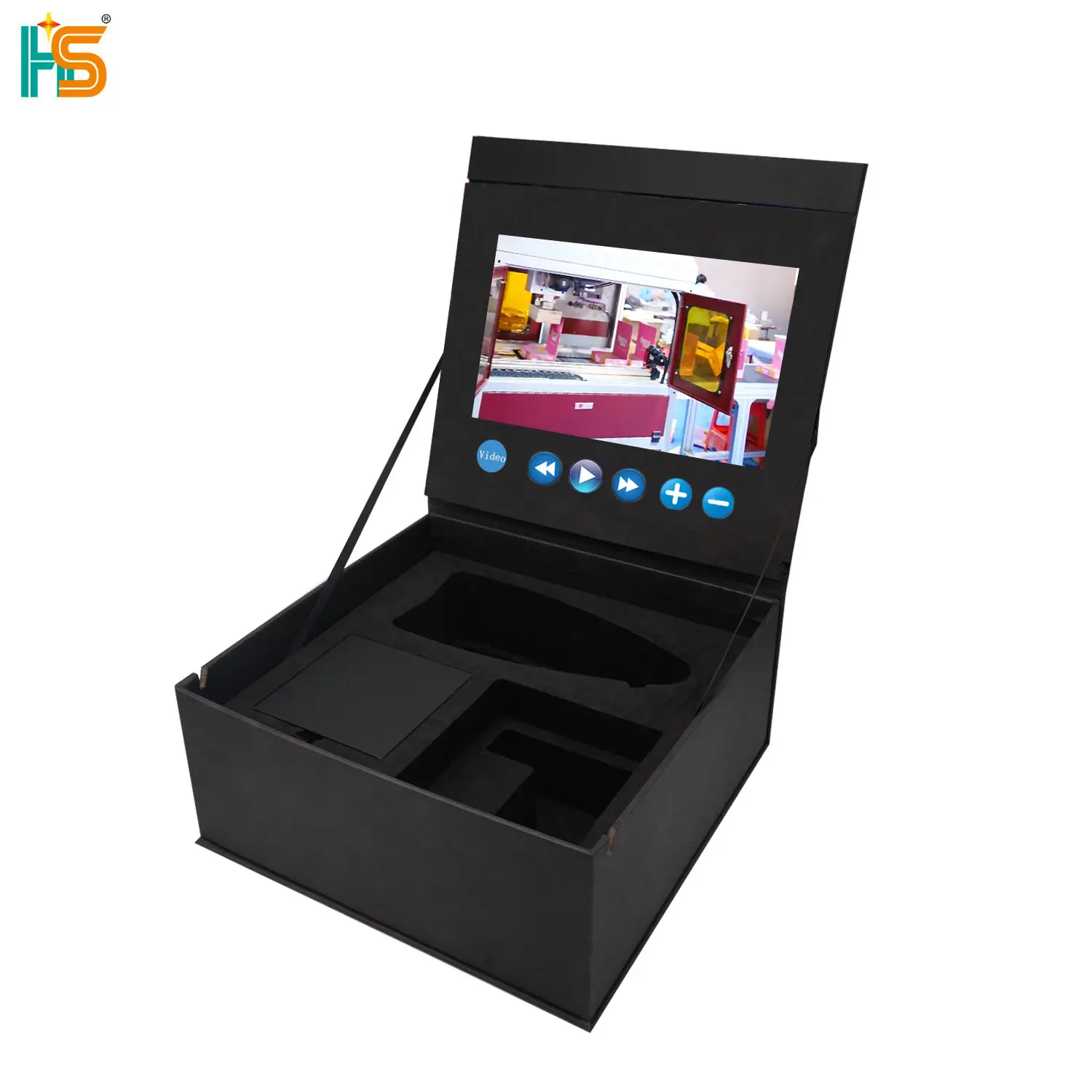 Boîtes noires de luxe, emballage, Logo personnalisé, publicité, carte d'affichage numérique, boîte vidéo cadeau avec écran Lcd