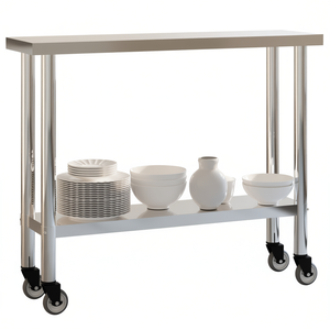 โต๊ะทำงานครัวเชิงพาณิชย์ 43.3x11.8x33.5 ซม. สแตนเลส พร้อมล้อ ขาปรับระดับความสูงได้ ผิวขัดเงา - Product Image 1