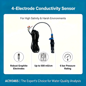 Capteur de conductivité à 4 électrodes pour salinité en ligne, précision 1 % FS, garantie 1 an, pour tests d'eau salée à haute concentration - Product Image 1
