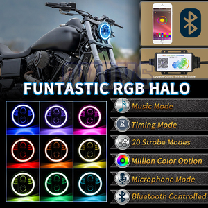 Faro Delantero <span class=keywords><strong>LED</strong></span> OVOVS <span class=keywords><strong>de</strong></span> 5.75 Pulgadas con Halo RGB Blanco, Luz Alta y Baja para Harley Sportster Dyna - Product Image 2