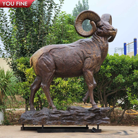 YOUFINE Sculpture de mouton cornu grandeur nature en bronze moulé, décoration personnalisée pour réserves de jeux extérieurs, statue de chèvre en bronze