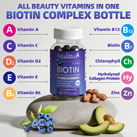Gummies à la biotine 12000mcg Vitamines pour cheveux, peau et ongles Collagène Chlorophylle Complément beauté Vitamines A C D2 E B6 B12 Zinc