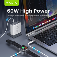 BAVIN CB339 PVC 2 en 1 2,5 W tipo C USB C cargador inalámbrico reloj inteligente cable uSB con cable de carga de teléfono móvil