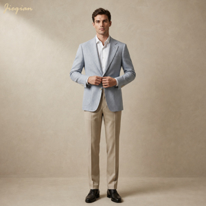 <span class=keywords><strong>Blazer</strong></span> da Uomo su Misura Blu Chiaro, Lussuoso in Misto Lino, Vestibilità Slim, per Matrimonio, Sposo, Business, Giacca Estiva Formale da Cerimonia - Product Image 4