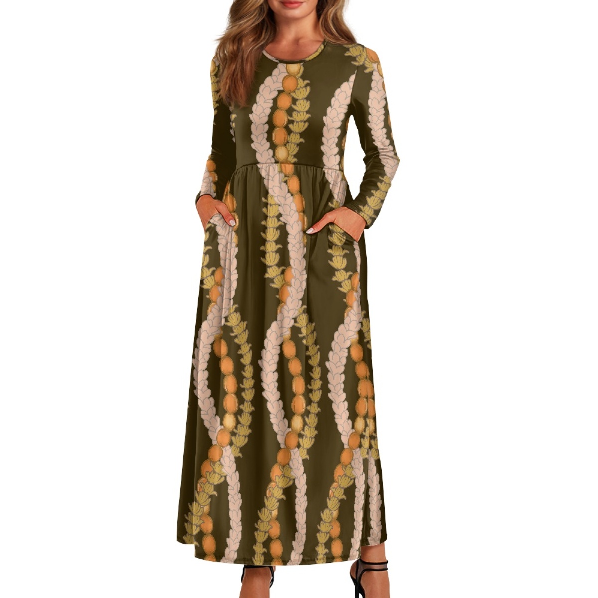 knee length dresses for ladies Long Sleeve Red Maxi Dress