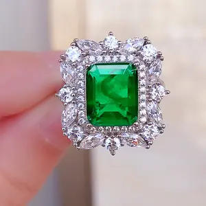 Jewelry S925 Sterling Silver Emerald Green Gemstone Ring Vintage Bride Inlaid Marquise Diamond Wedding Ring