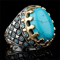 Bagues de bijouterie DAIHE vintage arabes électroplaquées incrustées de pierres précieuses turquoise pour hommes, style islamique