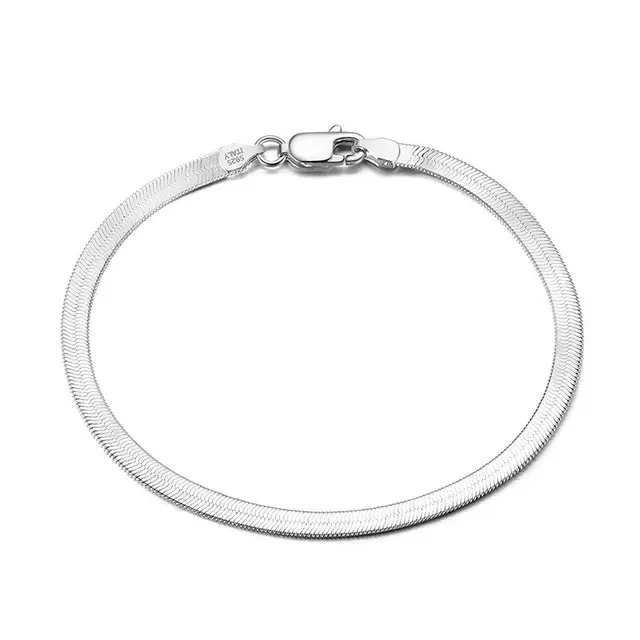 Trending Minimalist Italian Chain Jewelry 925 Sterling Silver Flat Herringbone Snake Chain Bracelet for Men