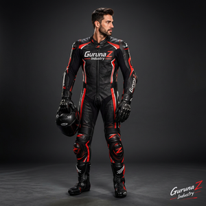 GurunaZ Industry Men's Full Sleeve <b>Leather</b> Motorcycle Racing Suit Breathable Protective Two-Piece Gear 220g All Seasons for - Product Image 2