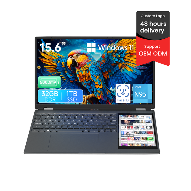 New Factory Wholesale Intel 15.6" 7" Dual Touch Screen English Keyboard Business Laptop Windows 11 IPS Display High-Performance