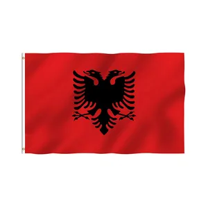 Bendera Albania Warna Cerah dan Ganda Dijahit Bendera Nasional Albania Poliester dengan Grommet Kuningan 3X5 Kaki Spanduk Albania