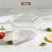 Emballage en blister hexagonal à charnière en PET/PP de qualité alimentaire, conteneur à emporter personnalisable, capacité de 500, 750, 1000 ml