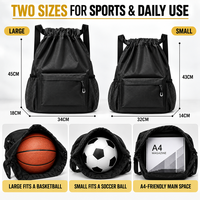 Sac à dos de sport personnalisé OEM avec cordon de serrage, poche avant zippée, rangement latéral en maille et deux tailles pour les équipes, les écoles et les détaillants