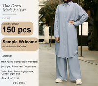 Ensemble deux pièces en mousseline pour femmes musulmanes modestes, vêtements islamiques, tunique à manches longues boutonnée, pantalon large, couleur unie, style décontracté, Dubaï