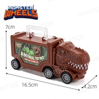 Camion transporteur de dinosaures Monster Wheels pour enfants avec étui de transport en plastique, figurines mini dinosaures et accessoire arbre pour enfants