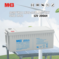 Batterie au plomb scellée Mhb 6-GFM-200-1C-T pour stockage d'énergie solaire 12V 200Ah, batteries rechargeables