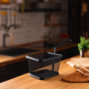 Mini cestino quadrato in metallo nero 21x14x8 cm con manico per friggere cibo, cestino portaoggetti da cucina - Product Image 3