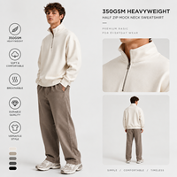 Pull-over Homme Personnalisé avec LOGO, Col Zippé 1/4, 350G, Tissu Lourd, Manches Longues, Coupe Ample, Extensible, Tendance Décontractée, Vêtements Homme, Vente en Gros