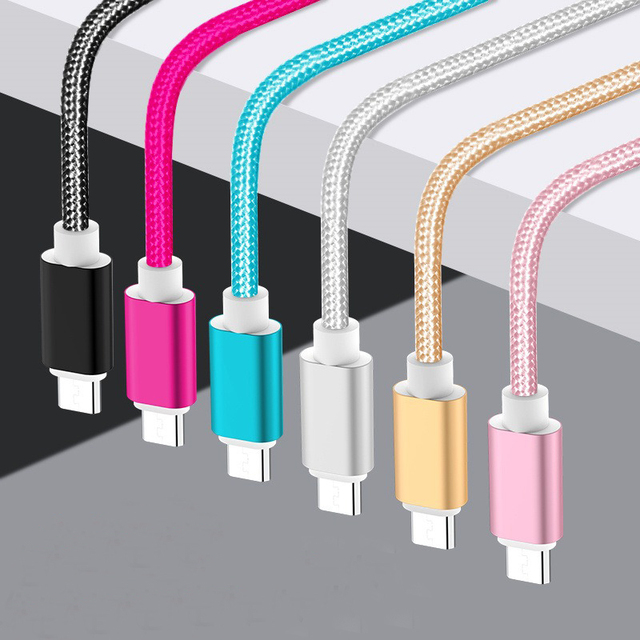 Original Fast Charging 1m Nylon Braided USB 2.0 a Male to Micro USB-C Data Charger Cable for Mobile Phones
