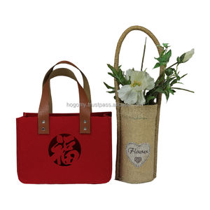 Rolking&Ulike BH-105 Custom Logo Size Reusable <b>Promotional</b> Unisex Chinese Red PET Felt Tote <b>Bags</b> Eco Friendly Shopping PU Handle - Product Image 3