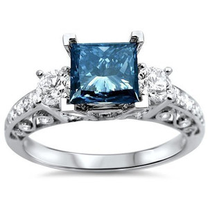Anillo de Compromiso de Zafiro para Mujer F536, Corte Princesa, Engaste Pavé de Diamantes, Plata 925, Joyería Fina Geométrica - Product Image 2