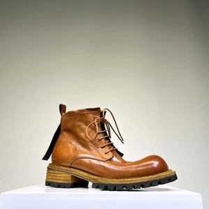 Goodyear leather thick-soled men's <b>boots</b>, retro mouton leather washed and aged, heightened men's leather <b>boots</b> - Product Image 1