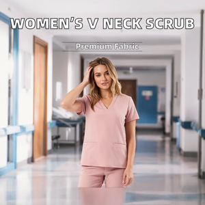 เสื้อสครับคอวี แขนสั้น ผ้าถักหนา คุณภาพสูง สำหรับผู้หญิง มีกระเป๋า เหมาะสำหรับใช้ในโรงพยาบาล - Product Image 2