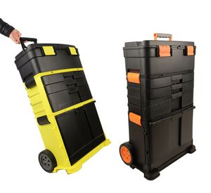 Hộp công cụ di động có thể xếp chồng lên nhau với tay cầm gấp thoải mái và Khay lưu trữ có thể tháo rời màu đen/vàng trên bánh xe để hiển thị - Product Image 1