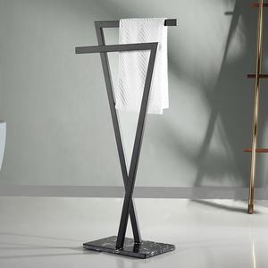 豪华立式304 SUS黑色浴巾架2杆独立式浴巾架，带大理石底座，用于浴室地板 - Product Image 3