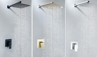 Robinet de salle de bain mural en laiton chromé brossé à poignée unique avec design moderne, cartouche céramique et pommeau de douche effet pluie