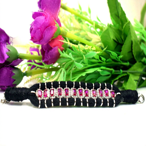 Rhodium Plated Brass Hemp Rope Hook Woven Wrap <b>Bracelet</b> with Red Crystal Zircon Bohemia Style Unisex Party Jewelry - Product Image 4