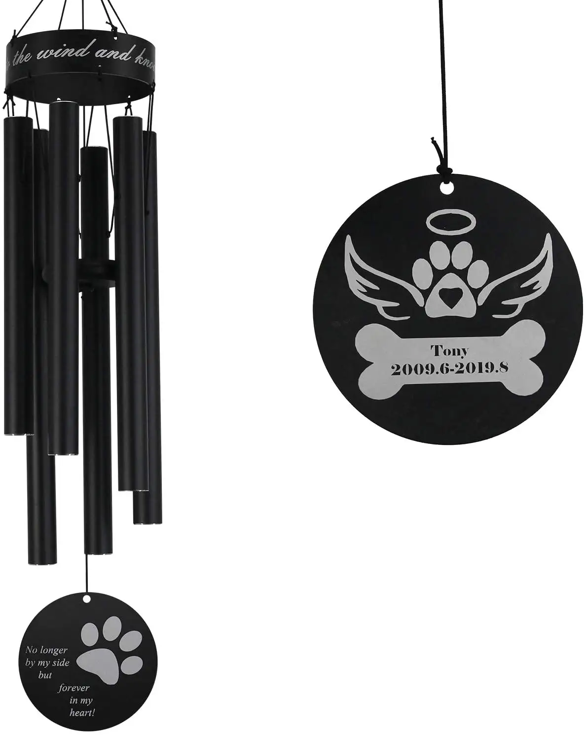 Pet Memorial Wind Chimes for Loss of Dog Cat Paw Print